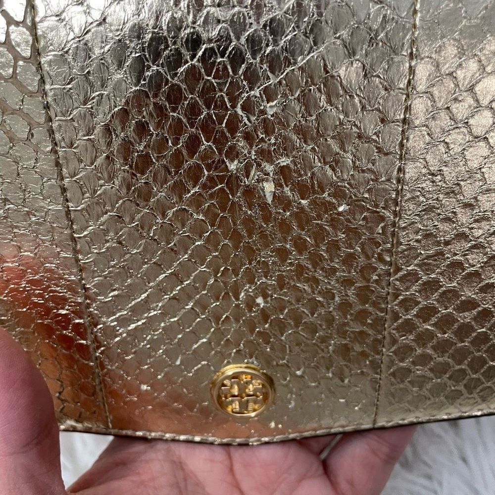 TORY BURCH Gold Leather Python Embossed‎ Shoulder… - image 10